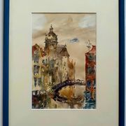 Modern painting of a bridge in Venice attributed to Guy Petit.