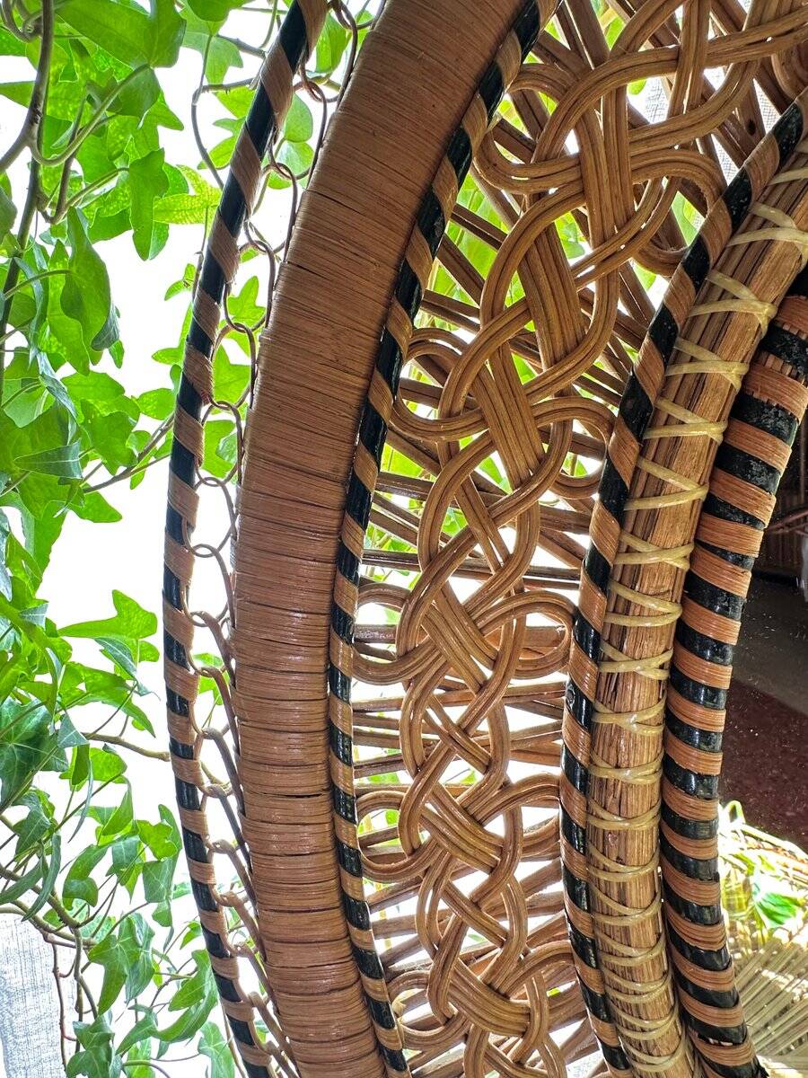 Oval mirror in rattan and wicker, 1970