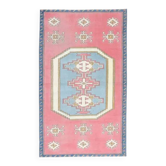 Tapis en laine et coton turc vintage des années 1970, noué à la main, rose, 133x225.