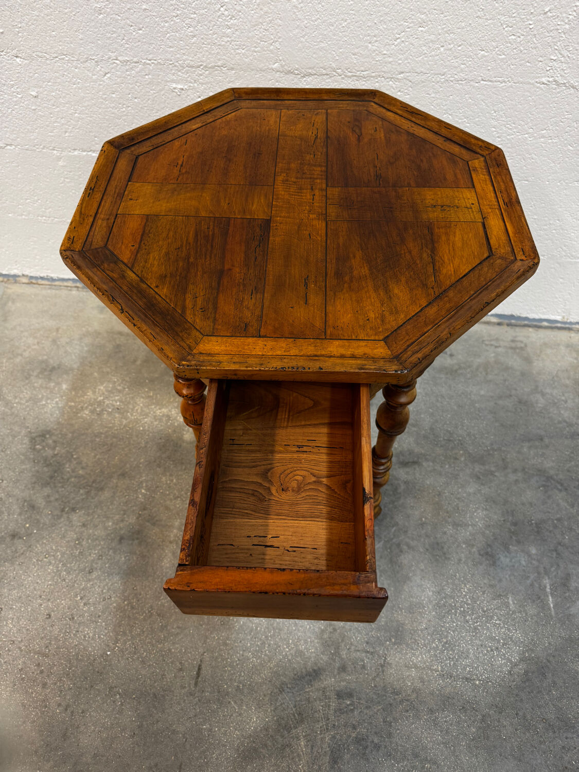 English octagonal inlaid table