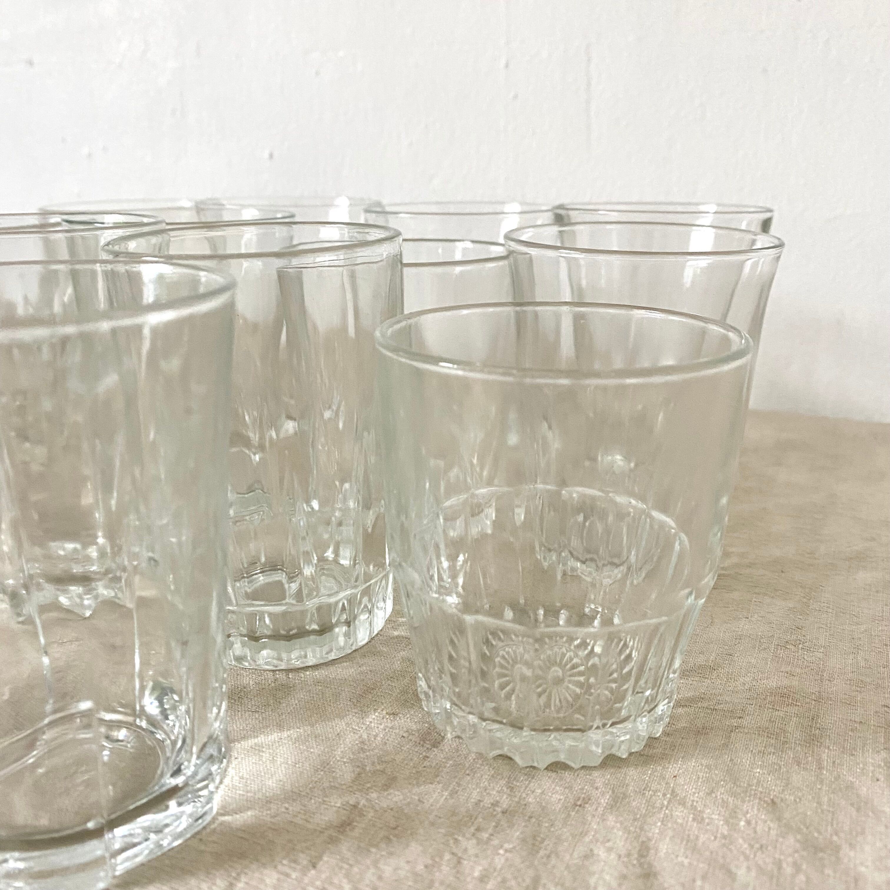 Mismatched vintage water glasses