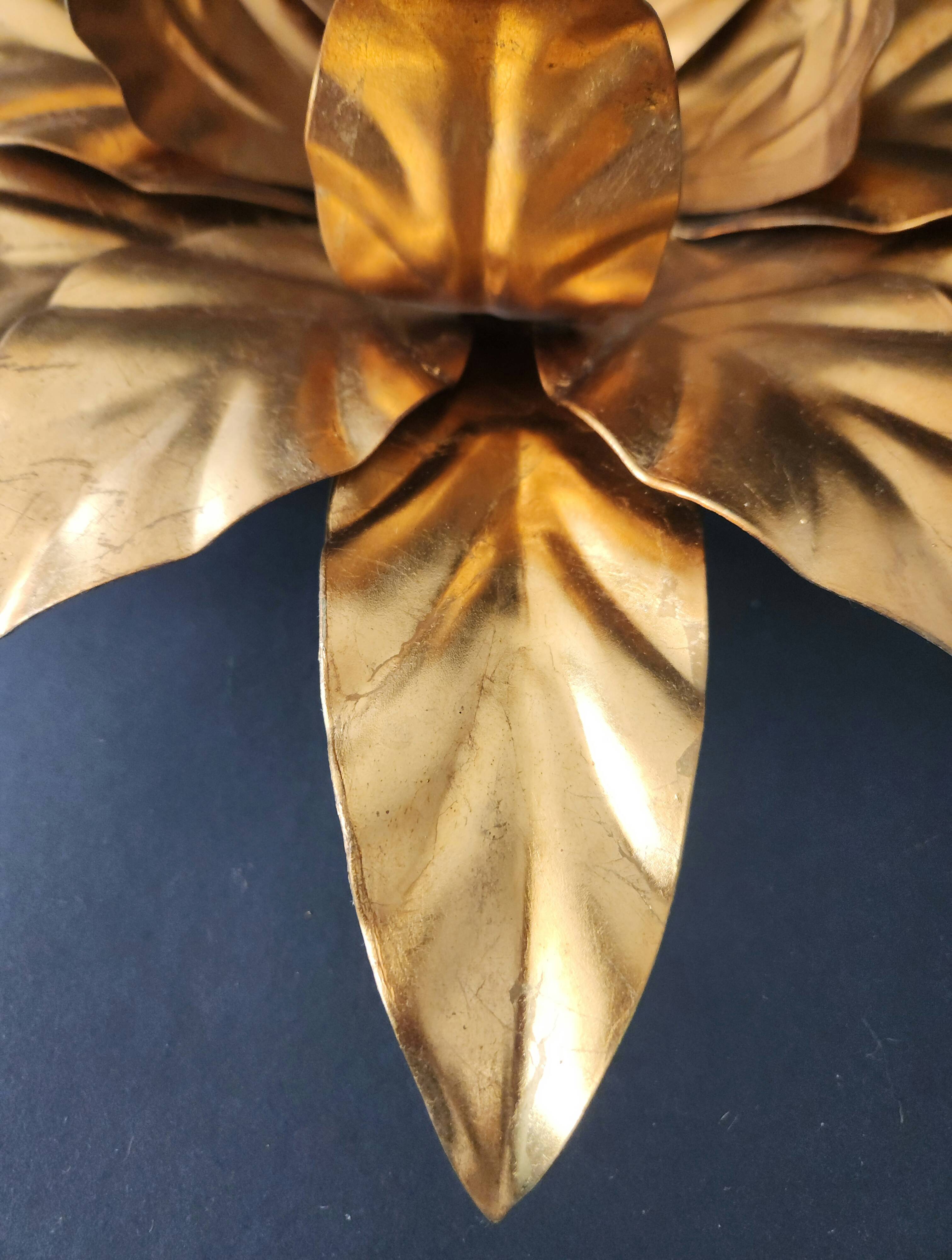 Hollywood Regency Florentine Flower-Shaped Gilt Flush Mount Hans Kögl Italy