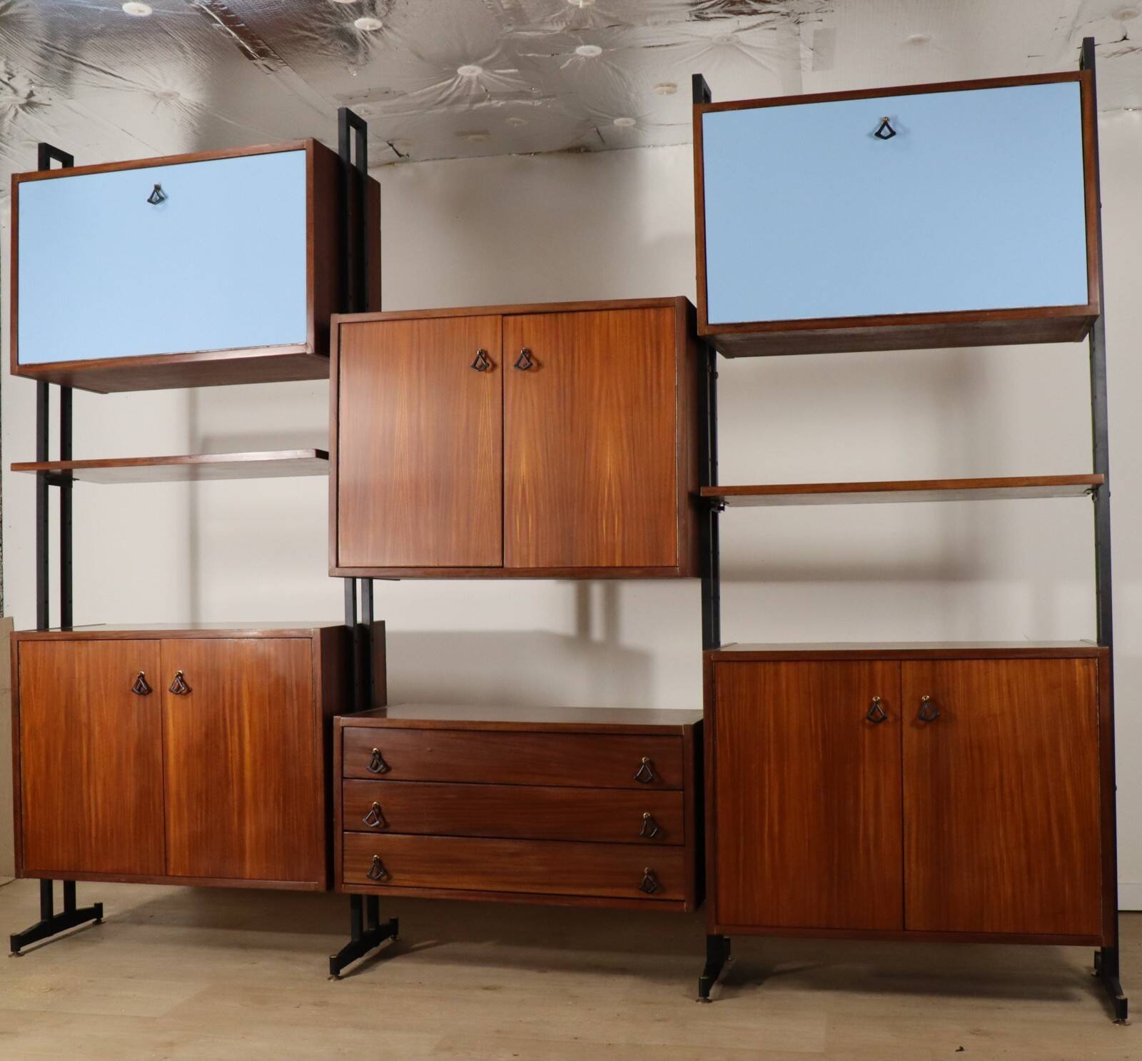 Vintage Italian bookcase in wood and metal, 1960