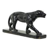 French Art Deco Style Panther Sculpture Black Lacquered Plaster 56cm
