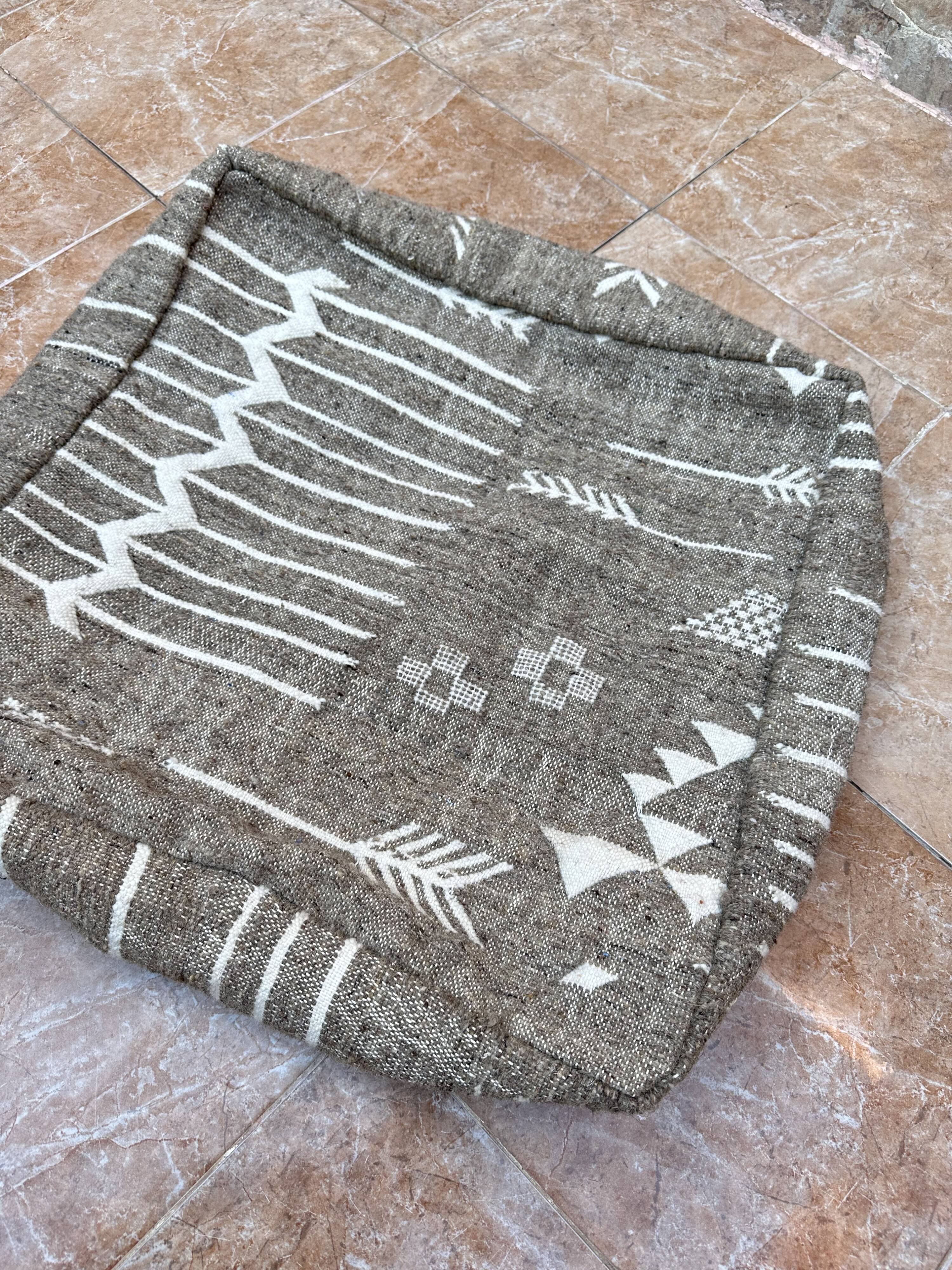 Handmade Berber Kilim Pouf, Floor Cushion