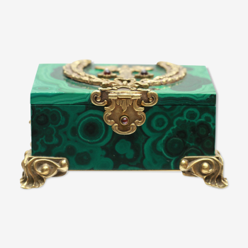 Russian jewelry box in gilded silver and malachite