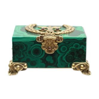 Russian jewelry box in gilded silver and malachite