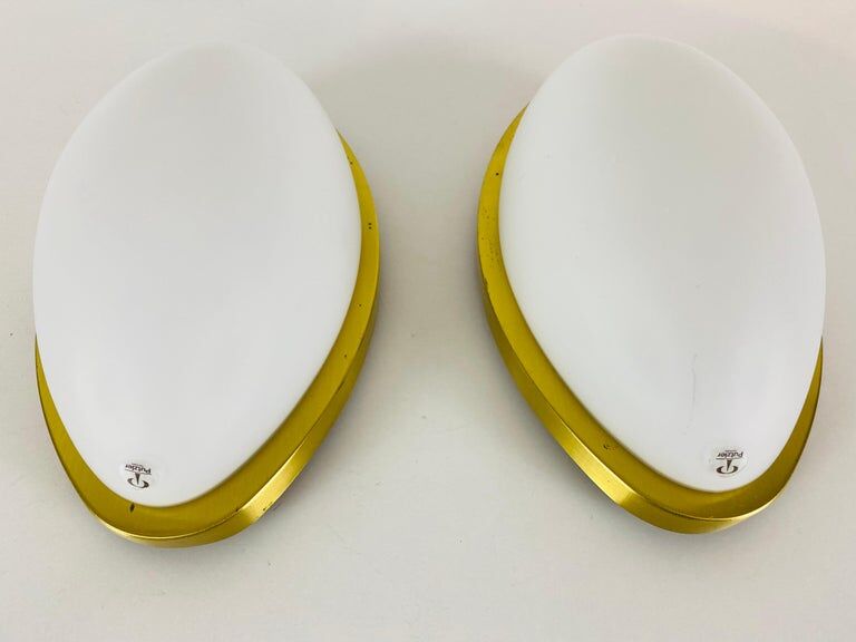 Pair of opaque glass wall lamps by Peill & Putzler, 1970, Germany