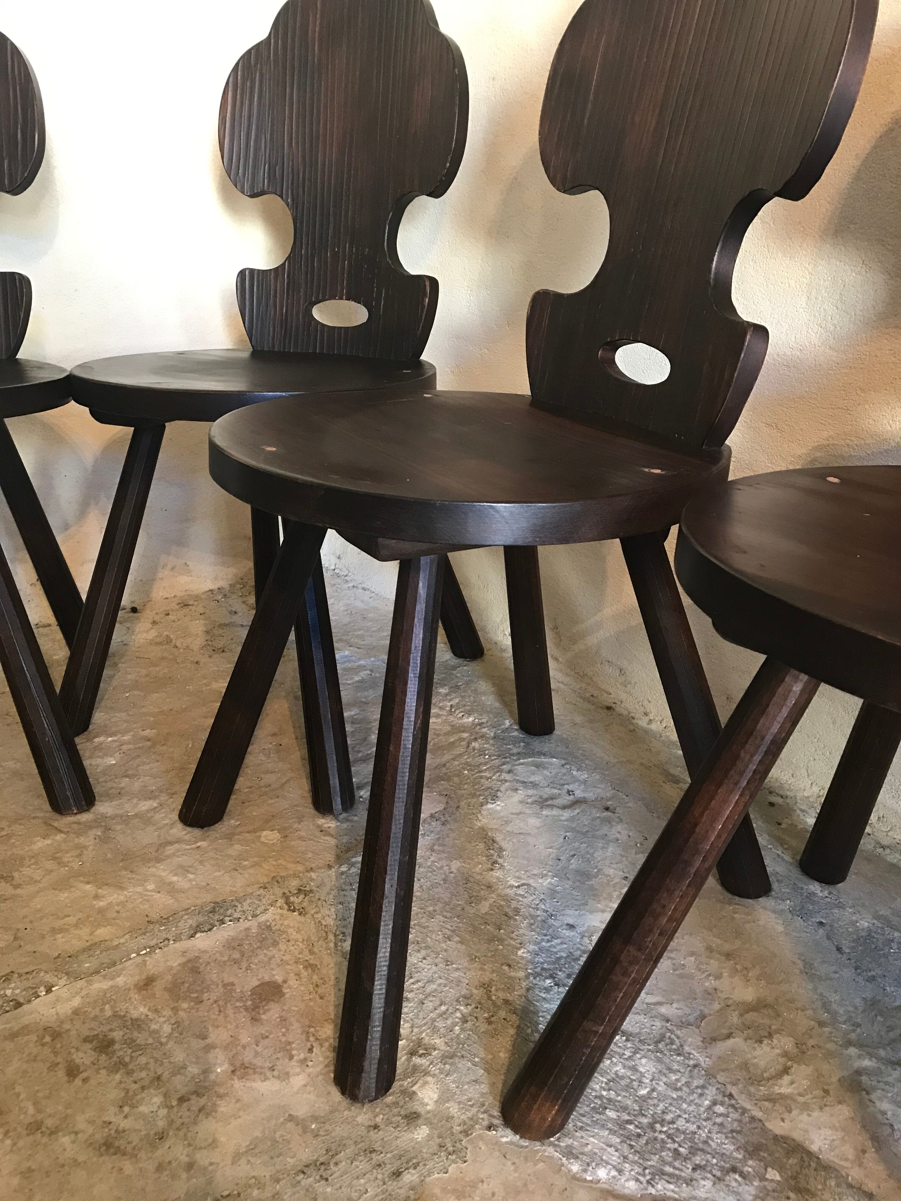 Set of 6 vintage brutalist solid wood chairs