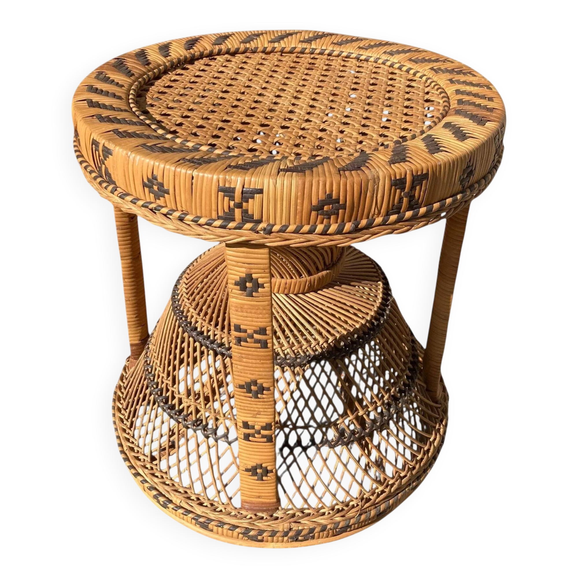 Vintage wicker and rattan stool from the 70s Emmanuelle.
