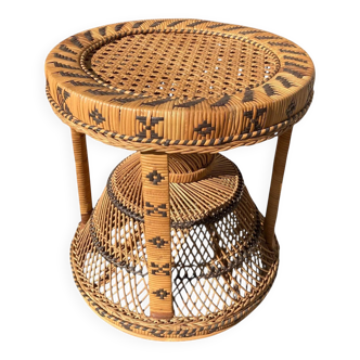 Vintage wicker and rattan stool from the 70s Emmanuelle.