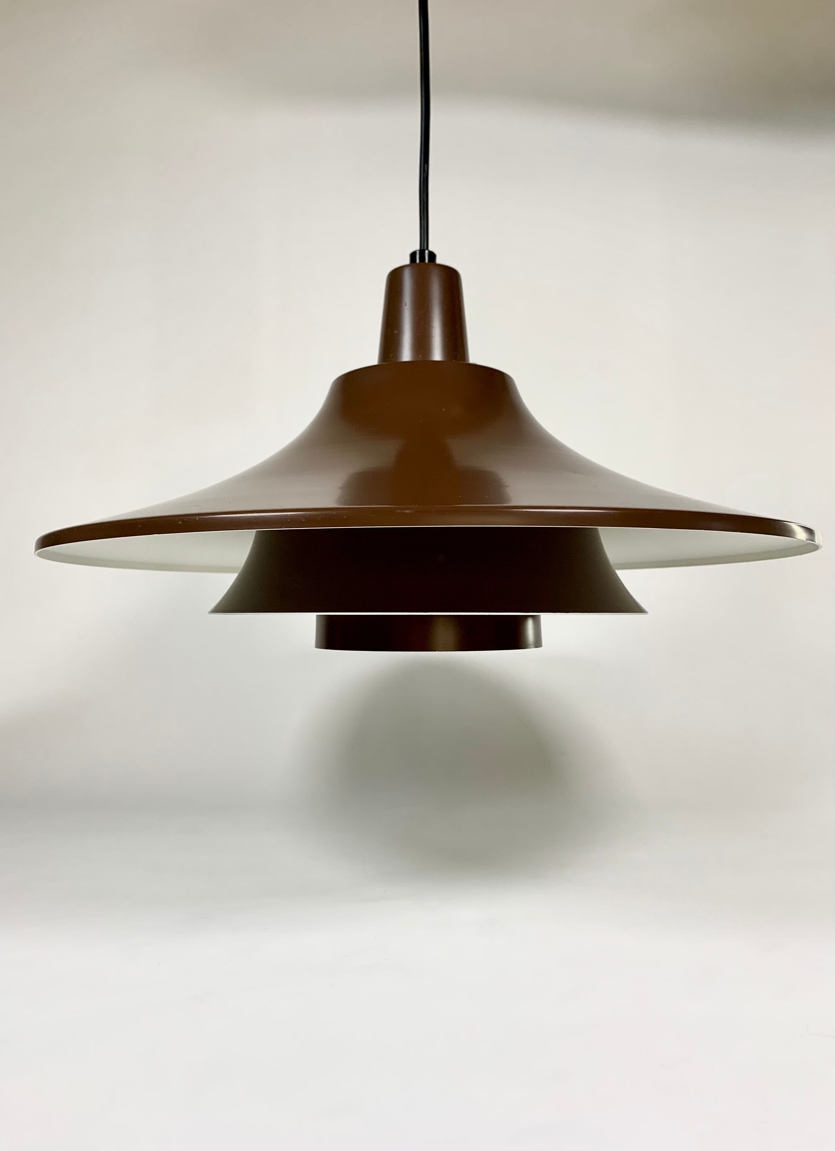 Suspension in chocolate lacquered aluminium produced in Denmark, Scandinavian design 1970-1980