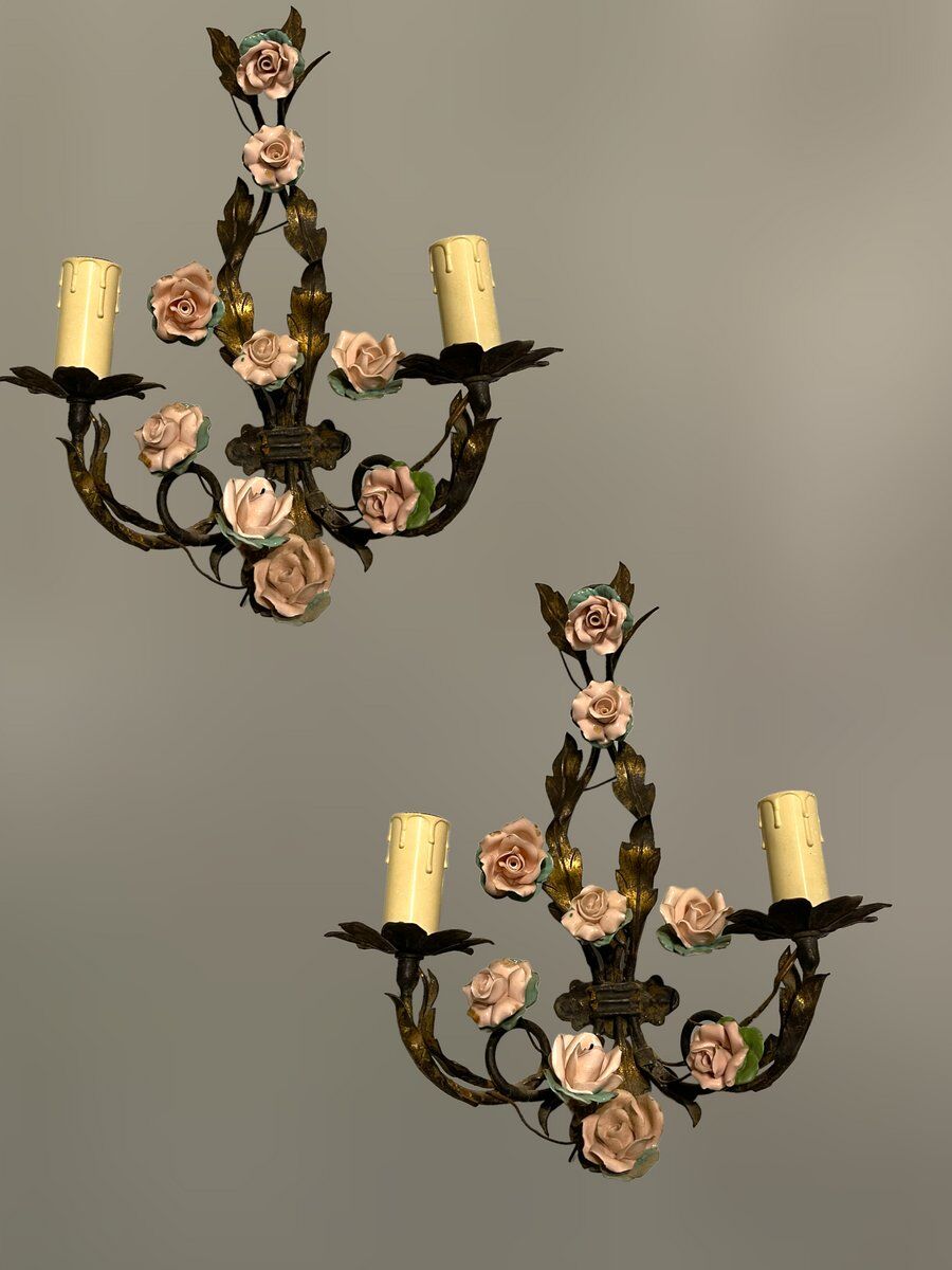 Vintage tole porcelain sconces 1960s