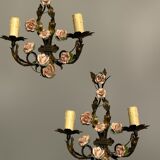 Vintage tole porcelain sconces 1960s