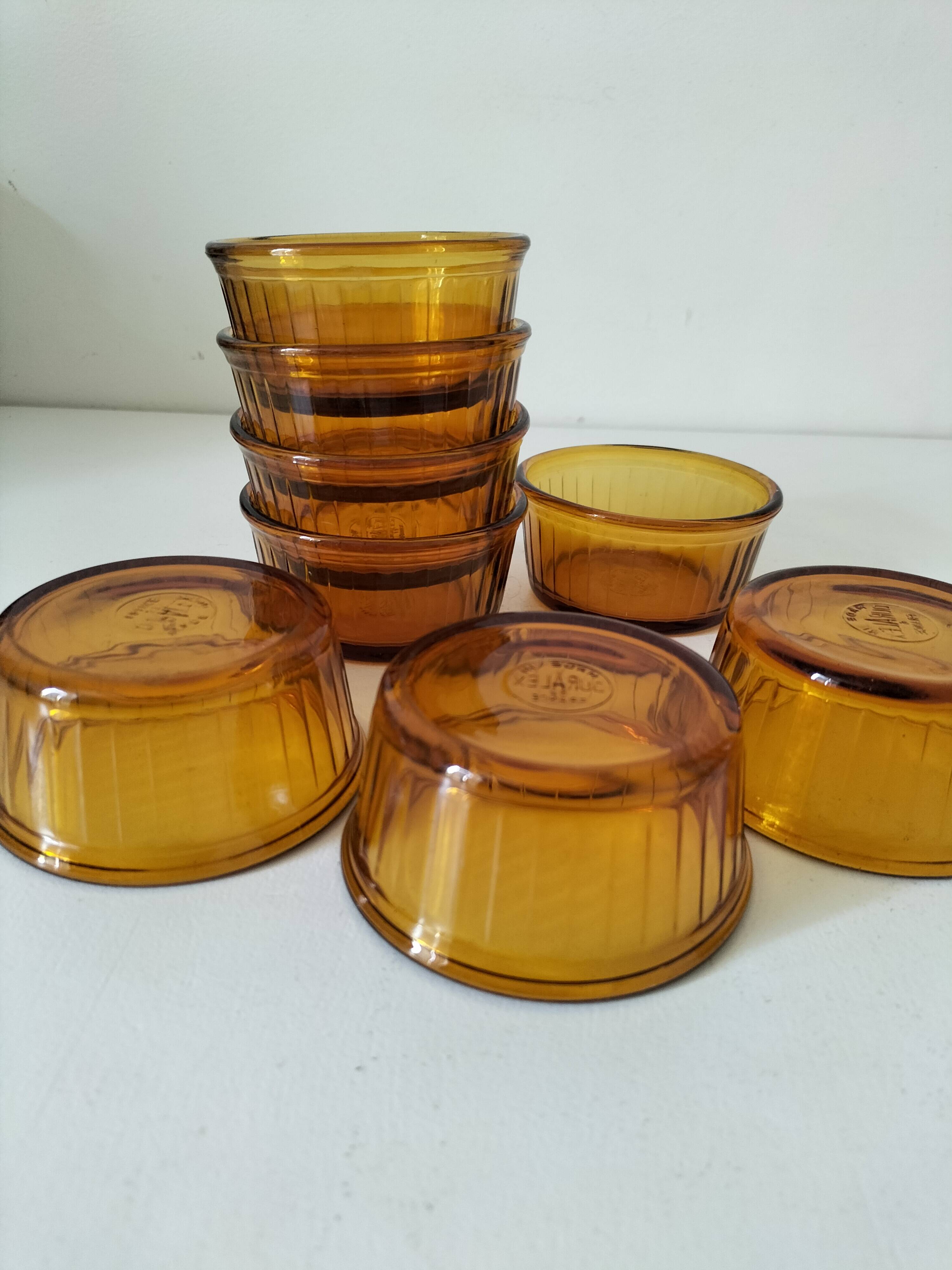 Set of 8 Duralex amber-colored ramekins