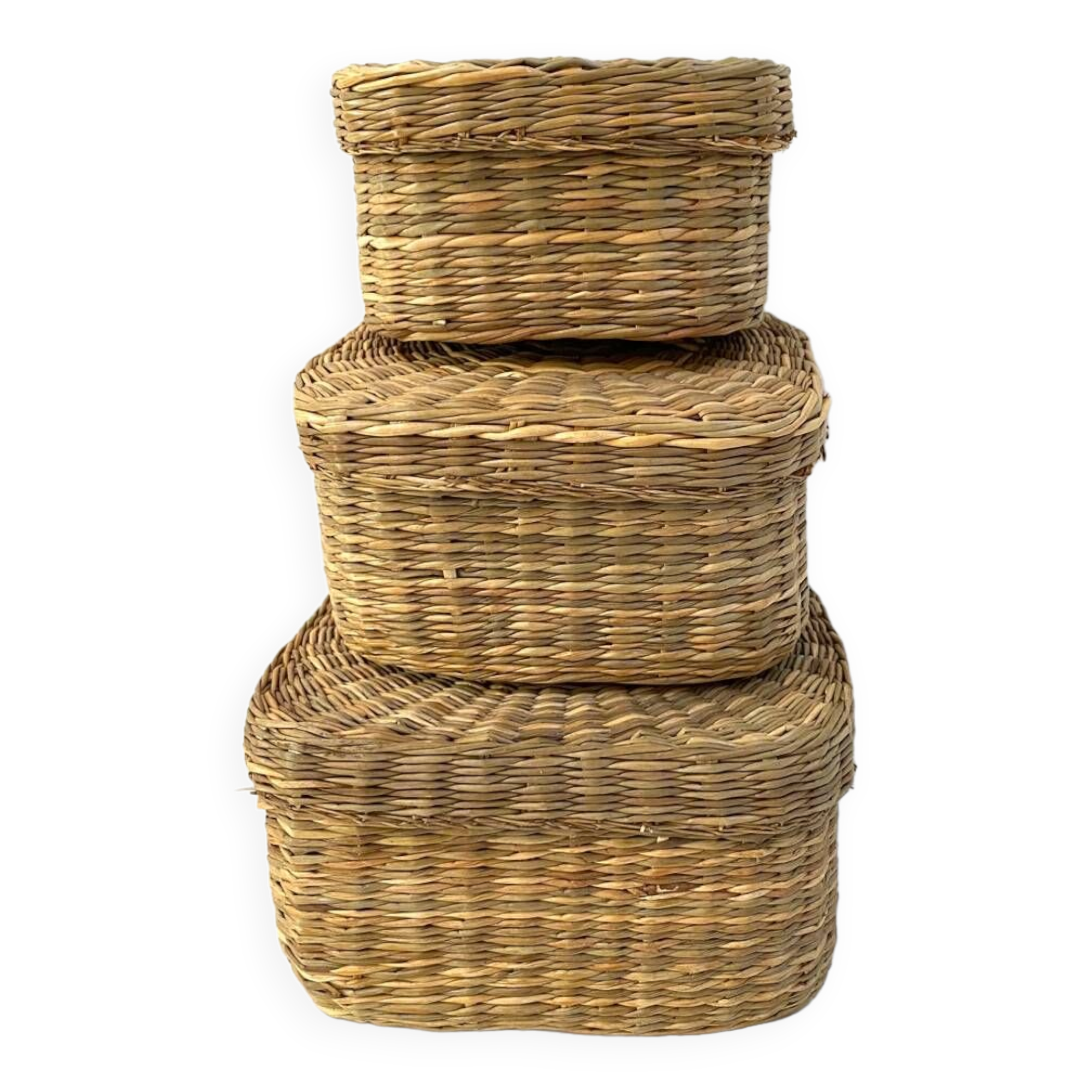 Vintage trio of small rattan nesting baskets