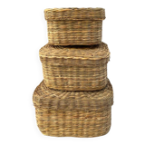 Vintage trio of small rattan nesting baskets
