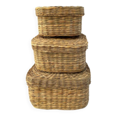 Vintage trio of small rattan nesting baskets