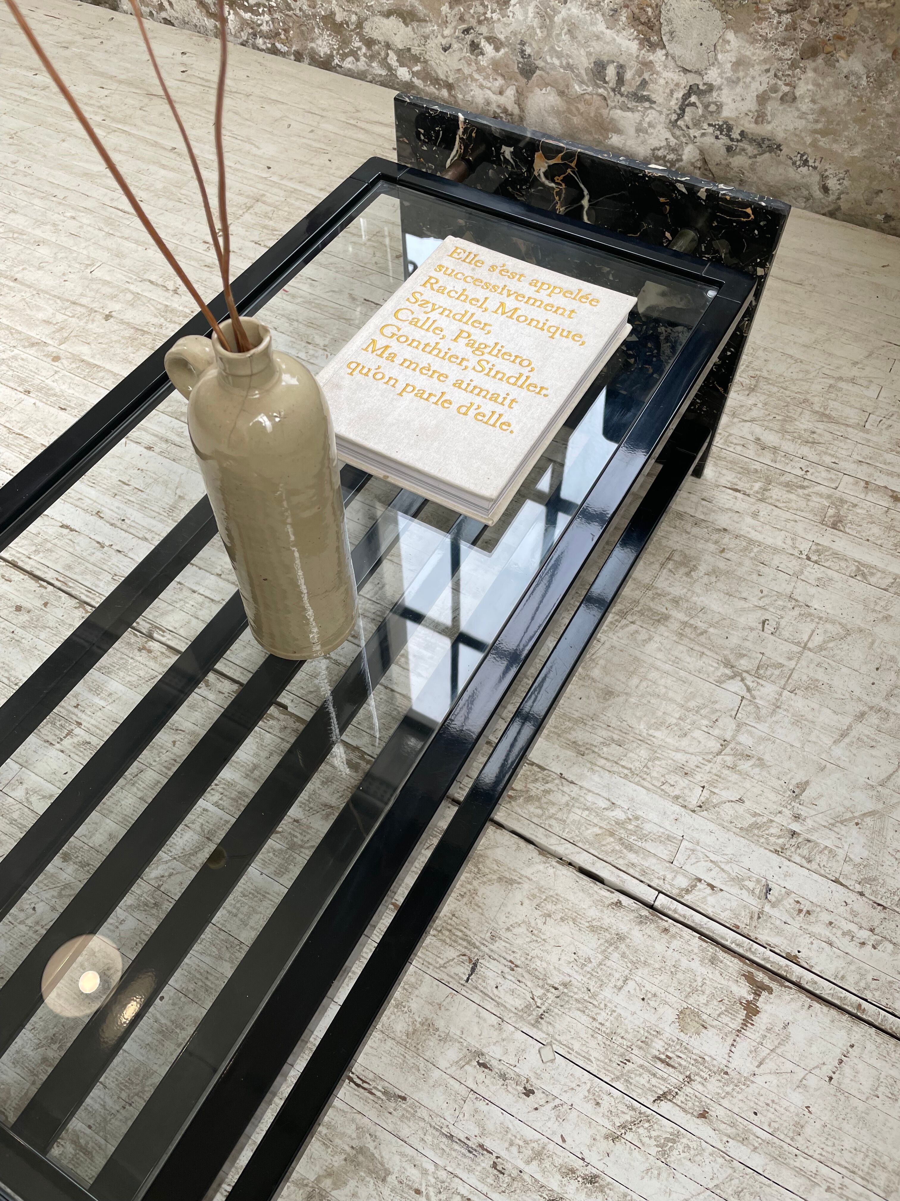 Coffee table year 80 Italian marble and glass