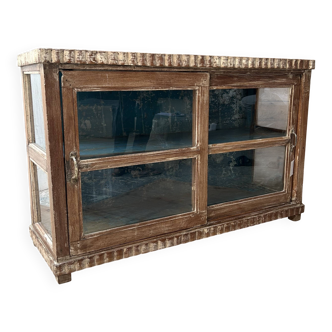 glass-fronted buffet in Burmese teak with original patina