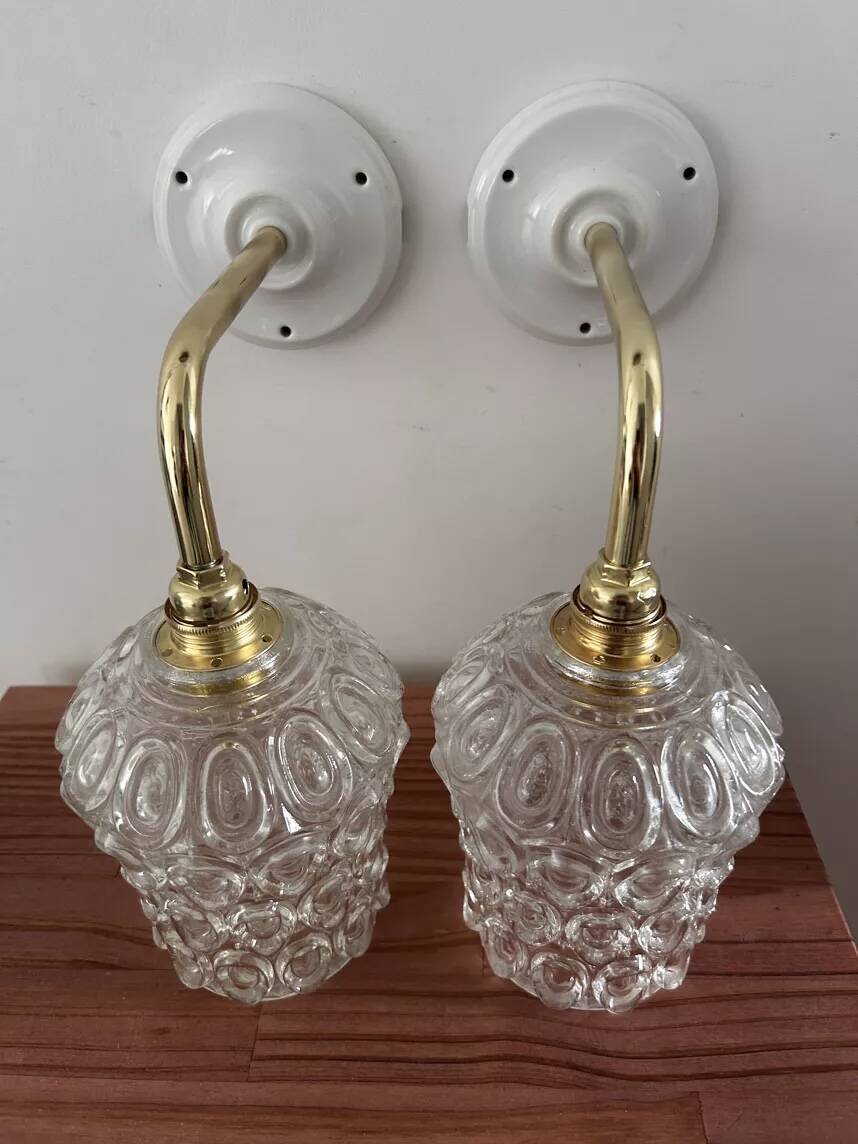 Pair of vintage chiseled glass sconces