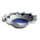 Small hand-painted earthenware salad bowl with garland of blue flowers, mark below
