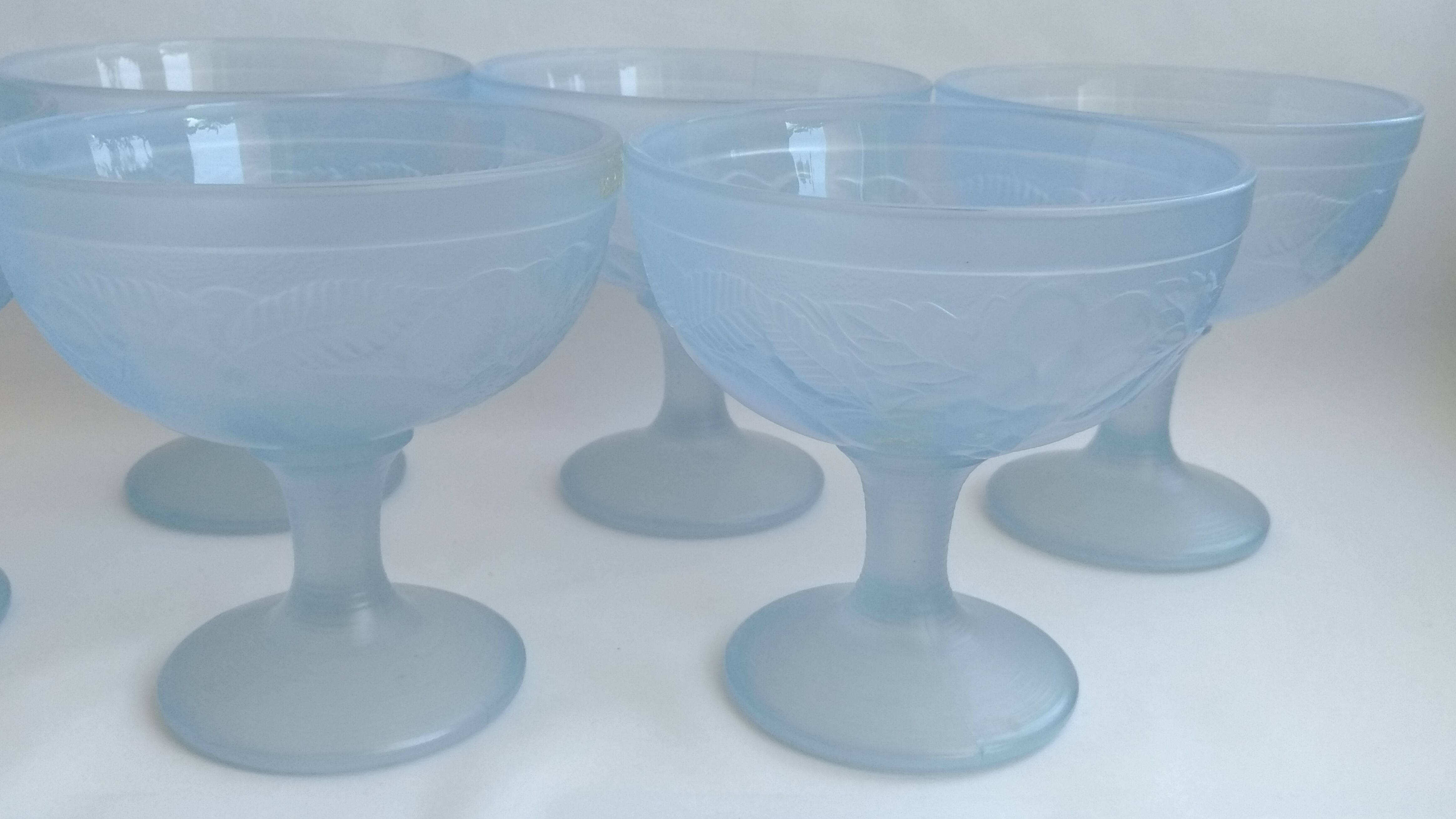 6 Blue opaline cups 1980
