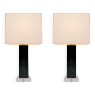 Pair of Simon Pearce glass and ceramic lamps