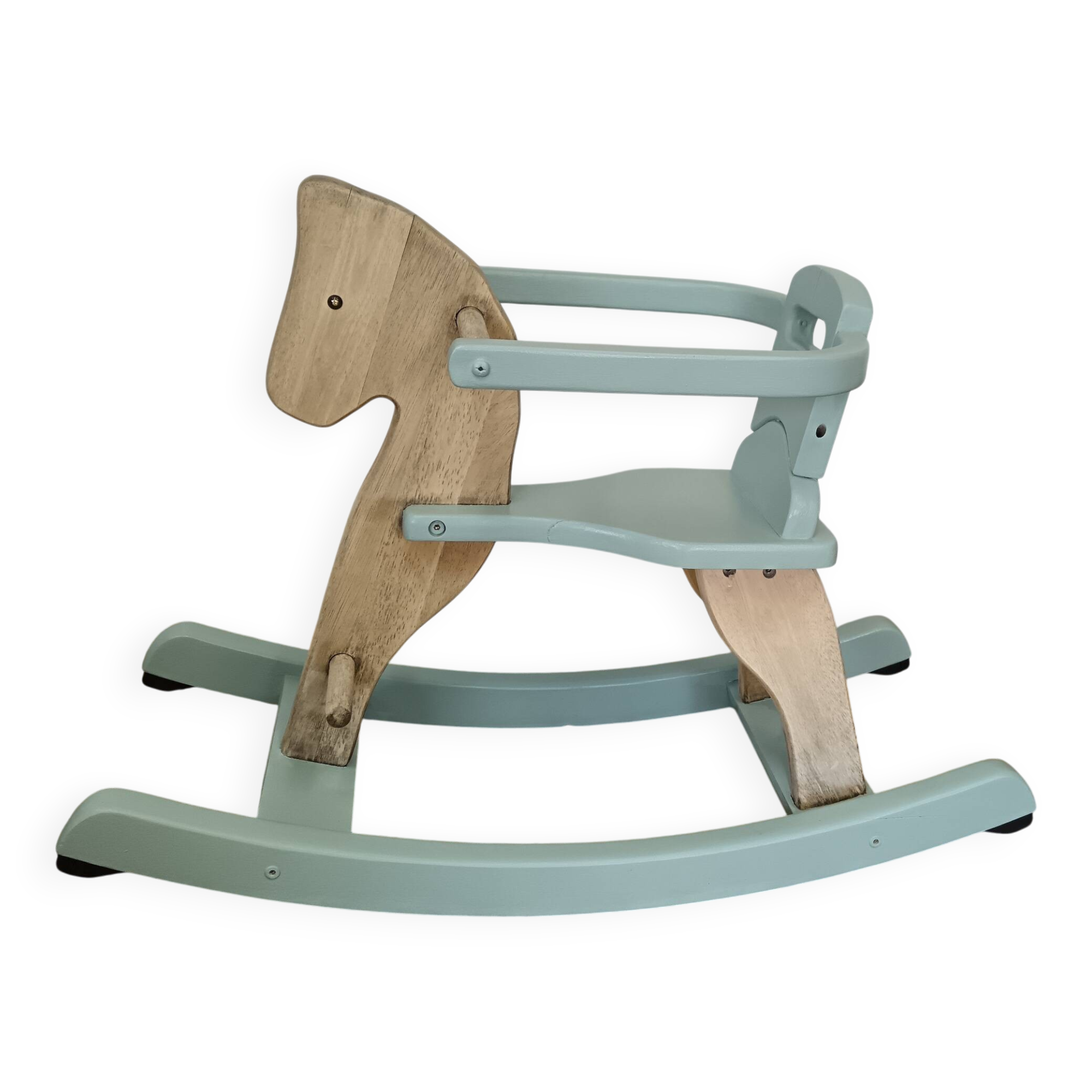 Wooden and celadon green rocking horse