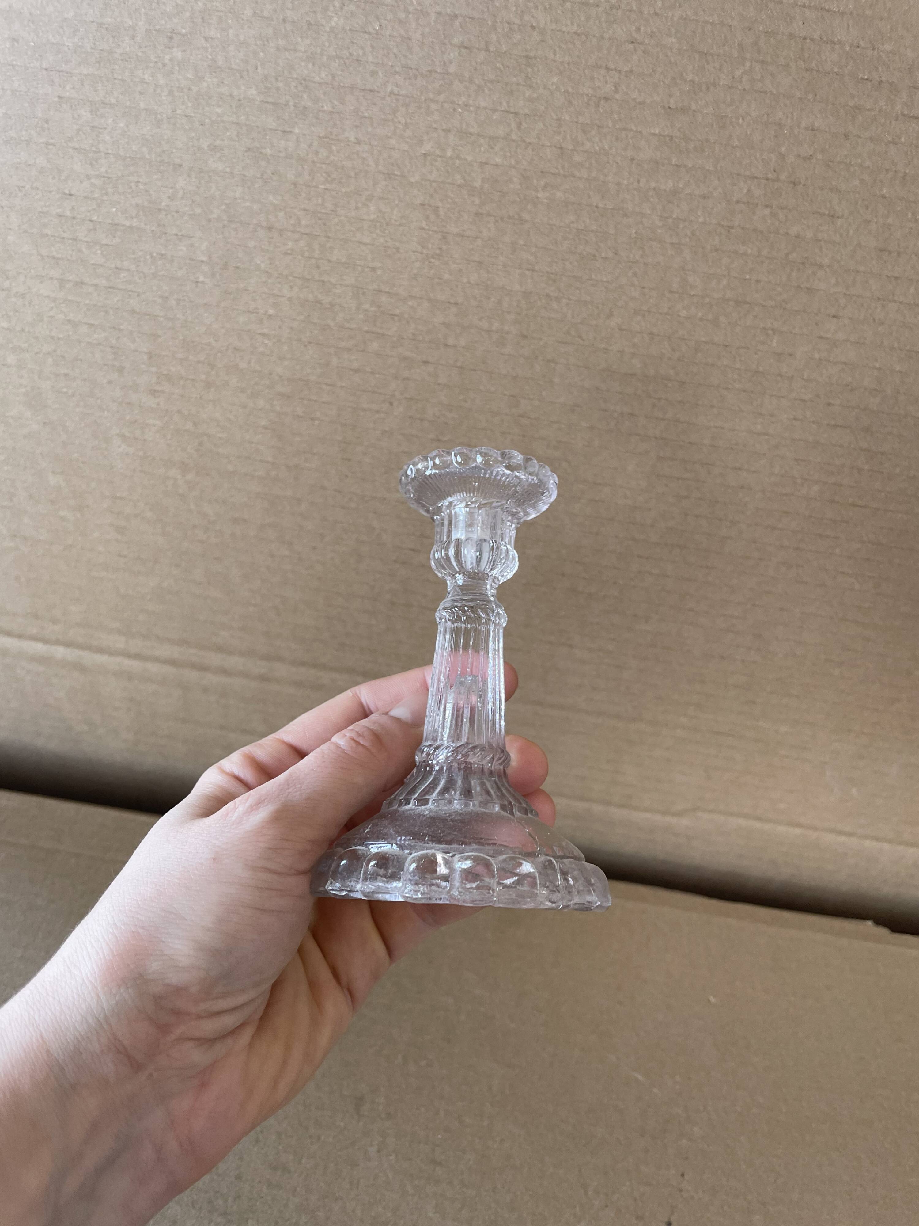 Small antique glass candle holder