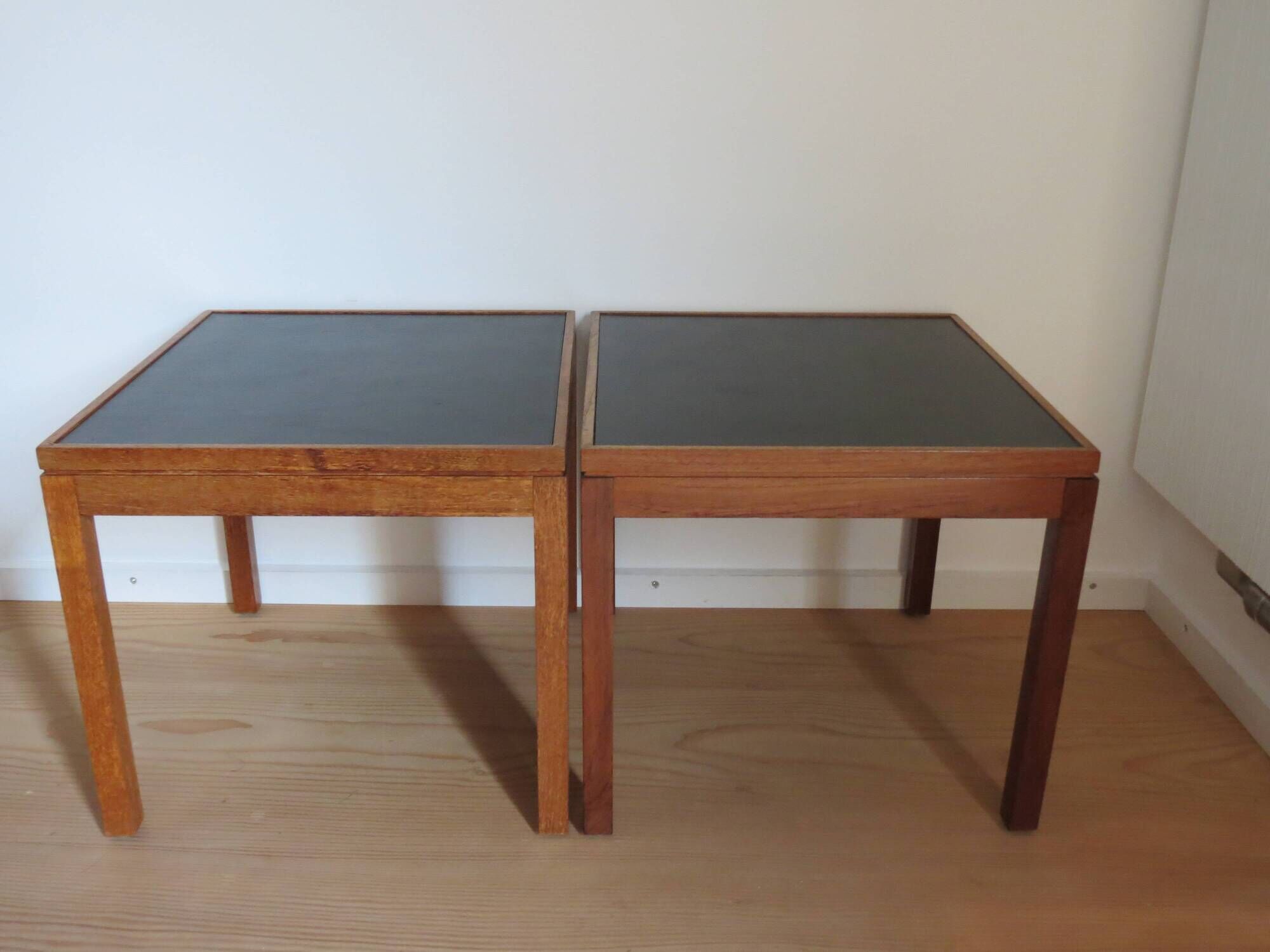 Pair of Mid century Teak and black Top Side Tables 1960s