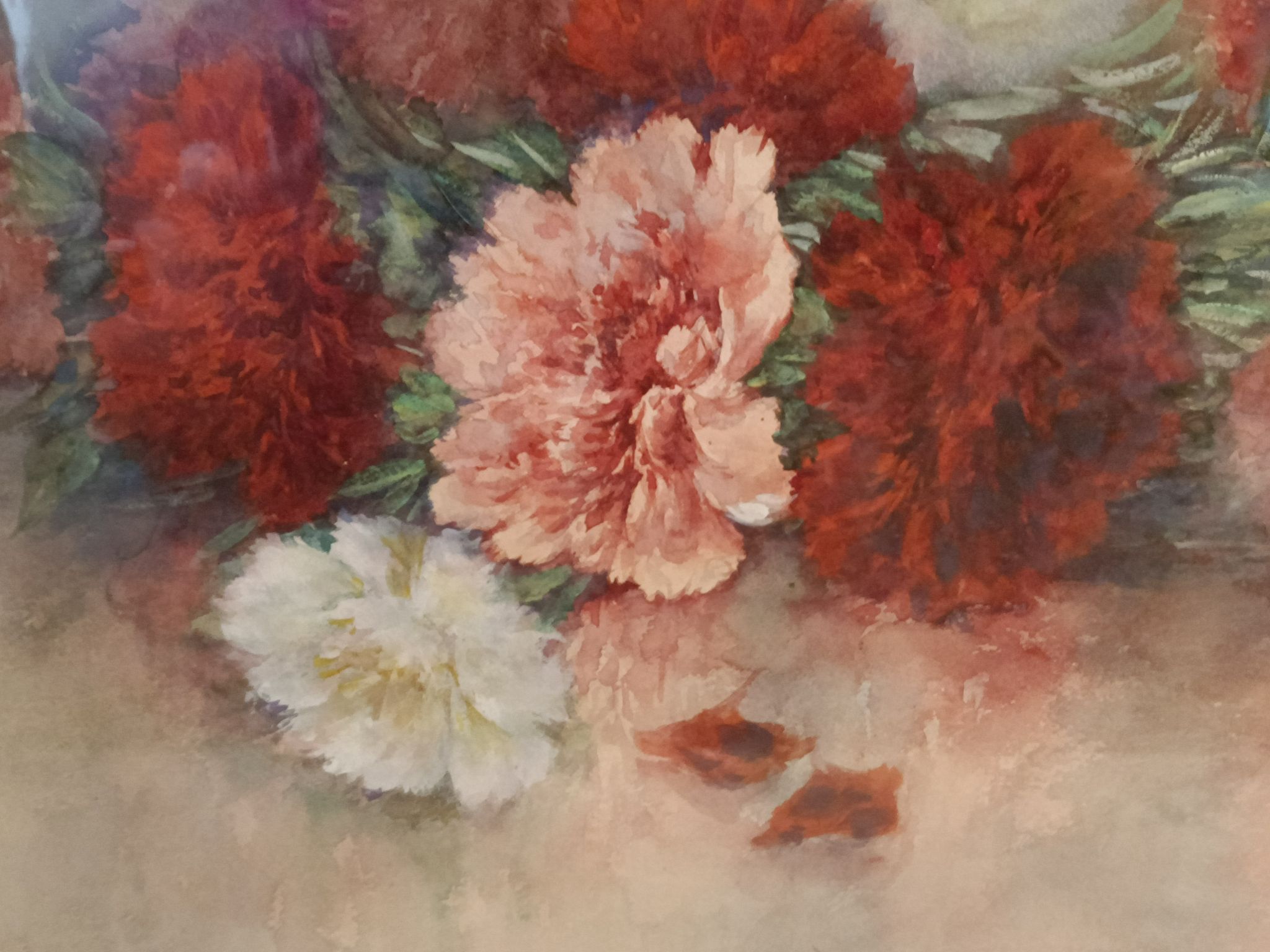 Still life with peonies by Madeleine Renaud (XXth)