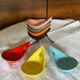 Complete set of 7 multicoloured vintage ceramic bowls.