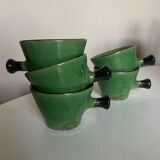 Set of 5 cups in green glazed clay Dieulefit 1960