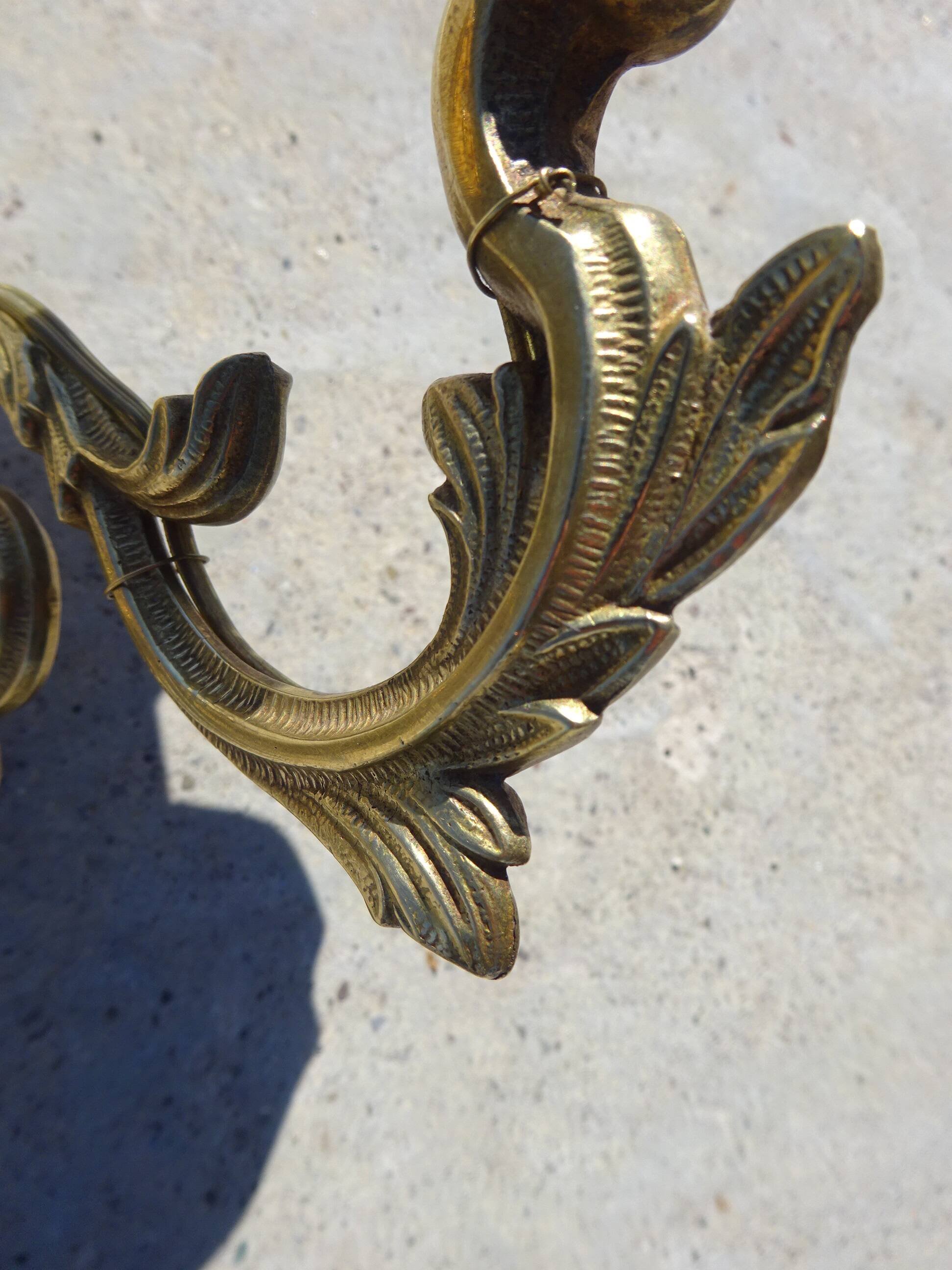 Bronze wall sconces, silk shades, pair