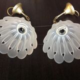 Pair of pendant lamps bell in frosted glass style art deco