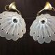 Pair of pendant lamps bell in frosted glass style art deco