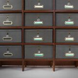 Industrial filing cabinet in wood with 30 original cardboard storage boxes, Belgium, 1920s