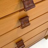 Antique 3 Drawer Chest of Drawers - Pitchpin and Leather - Vintage 70's - Scandinavian Style