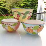 3 slip style bowls signed GV - Cherry, pear and peach patterns.
