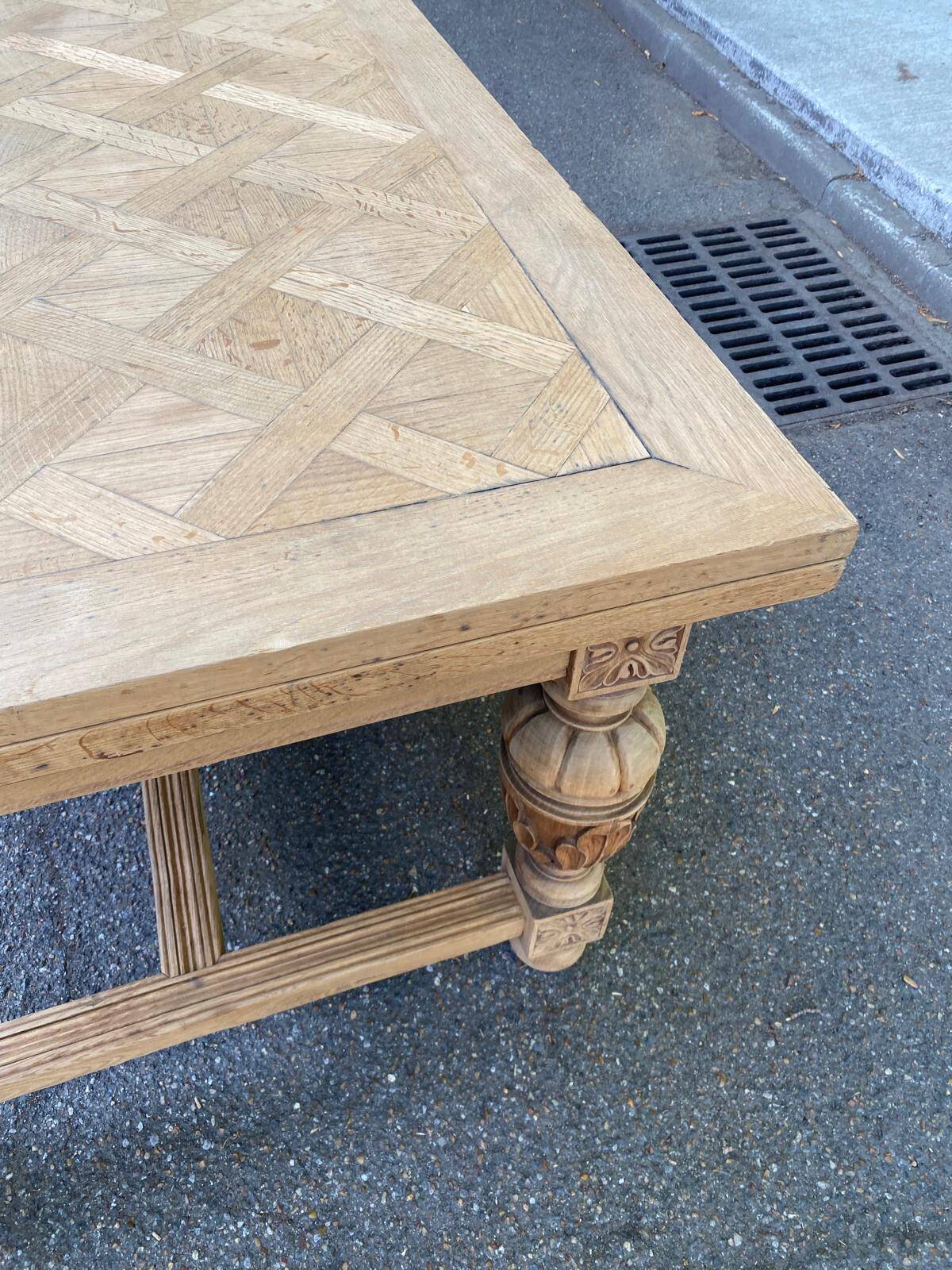 Art Deco monastery dining table, extendable, stripped in solid oak 230.