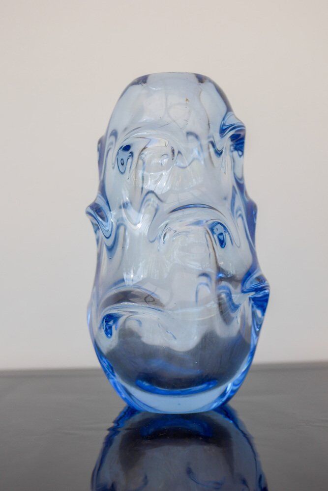 Mid-century modern crystal vase in pale blue by Börne Augustsson for Åseda