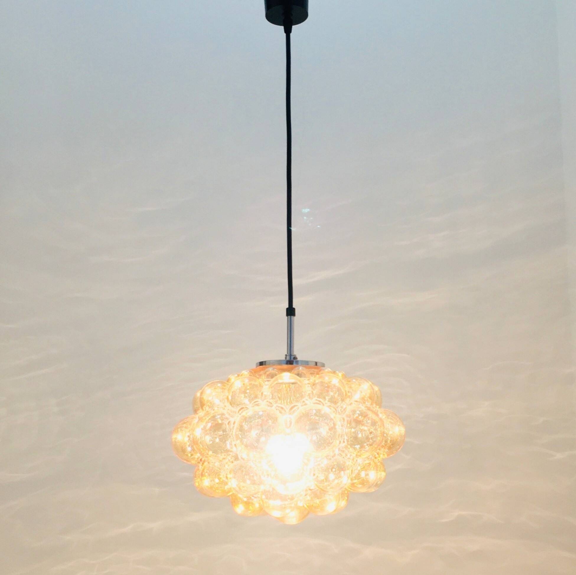 Grand Plafonnier Mid-Century en Verre Bullé Ambré par Helena Tynell pour Limburg, Allemagne, 1960s