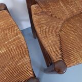 Set of 4 vintage brutalist chairs in wood and straw from the 60s