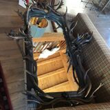 Mirror black forest real antler mirror with lights