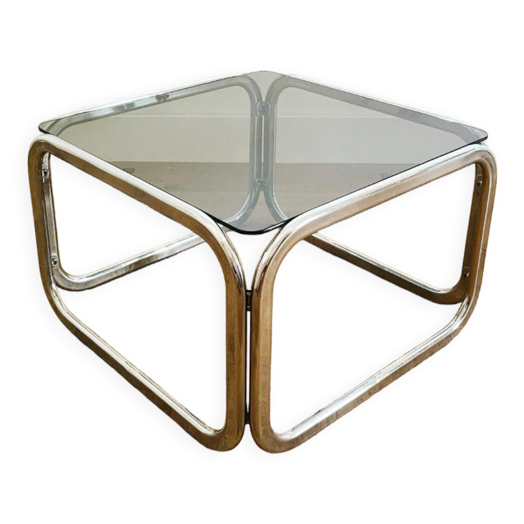 70 sofa end in smoked glass and aluminum base