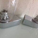 Pair of vintage 1970s-80s glass and chrome wall lights with teardrop shapes