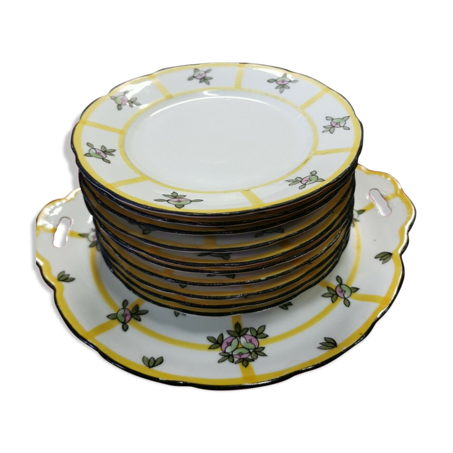 Limoges porcelain cake service. T. L. B.