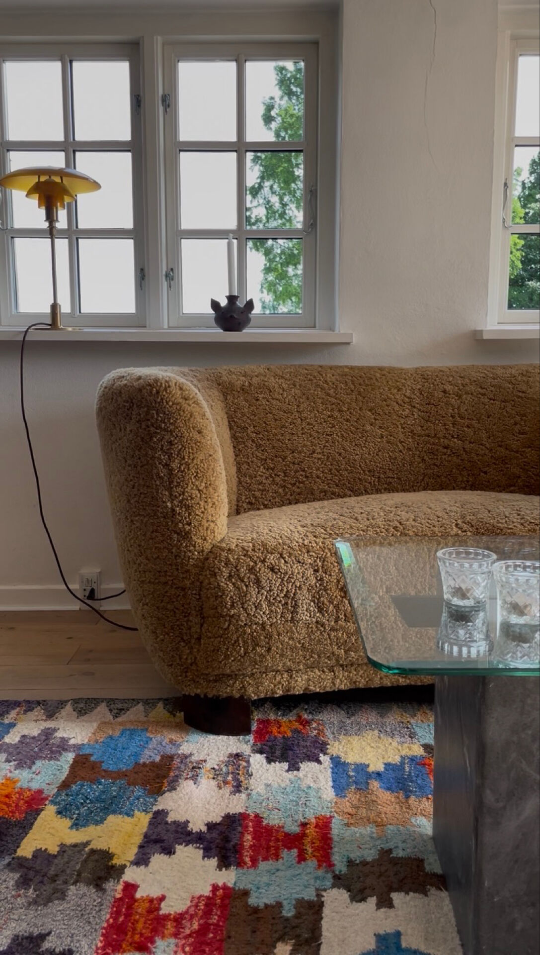1950s banana sofa w/ lamb skin