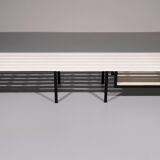 Vintage White Wooden Bench with Black Metal Frame